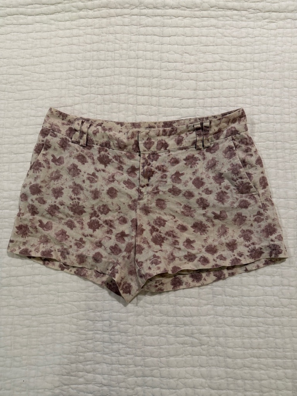 LOFT Mauve Floral Linen-Blend Shorts